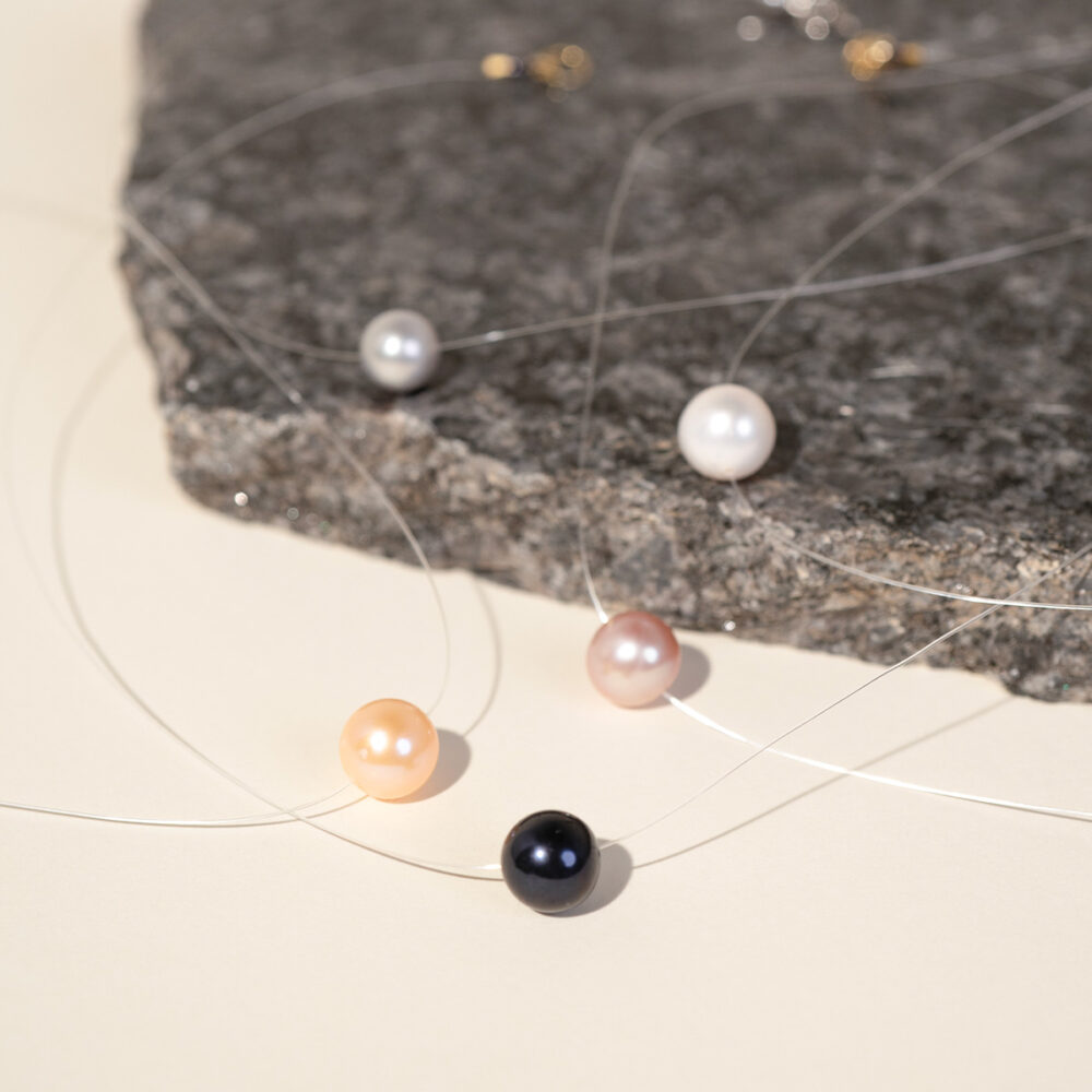 Lavender Pearl Necklace on Illusion Cord | 8 – 9 – 10 mm | Round Pearls | 1 pcs. - Image 1