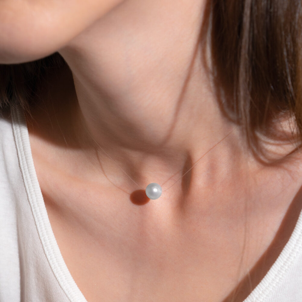 Silver Grey Pearl Necklace on Illusion Cord | 8 – 9 – 10 mm | Round Pearls | 1 pcs. - Image 1