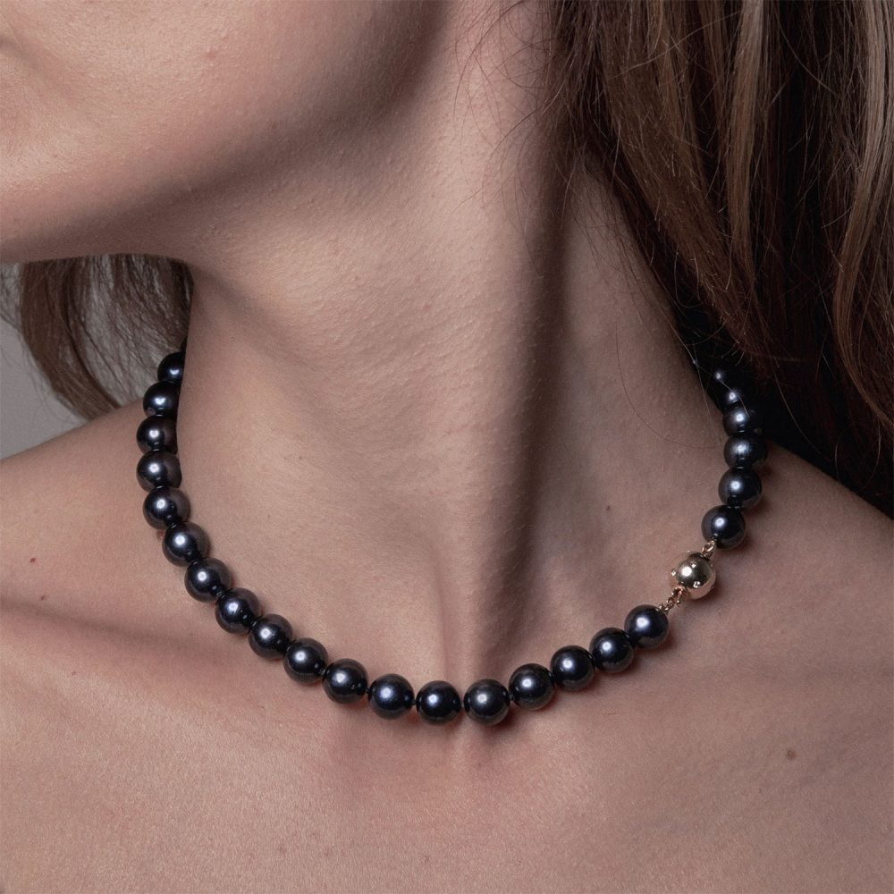 Classic Black Pearl Necklace | 9.5 – 10.5 mm | Round Pearls - Image 2