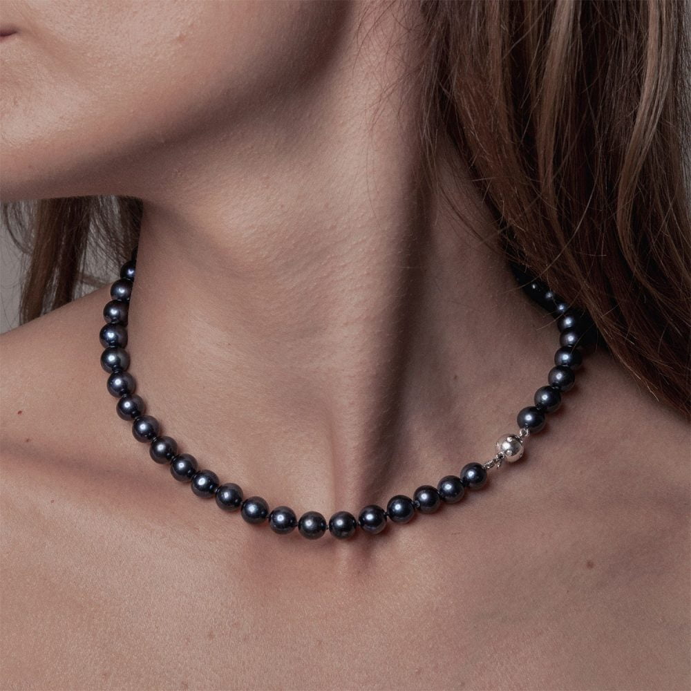Classic Black Pearl Necklace | 8.5 – 9.5 mm | Round Pearls - Image 1