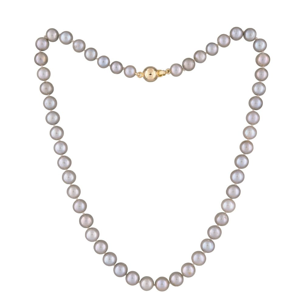 Classic Silver Grey Pearl Necklace | 6.5 – 7.5 mm | Round Pearls - Image 1