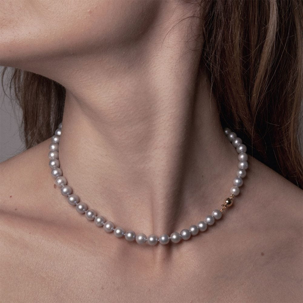 Classic Silver Grey Pearl Necklace | 6.5 – 7.5 mm | Round Pearls - Image 2