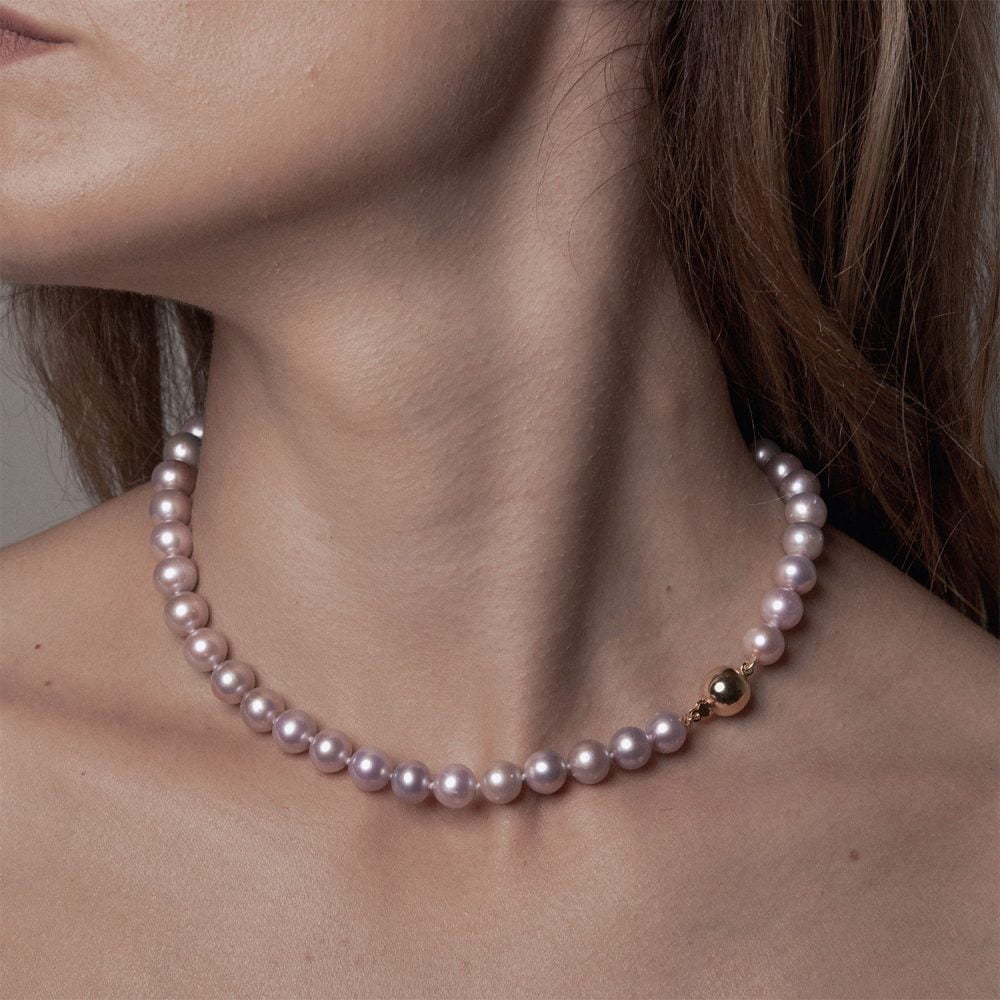 Classic Lavender Pearl Necklace | 9.5 – 10.5 mm | Round Pearls - Image 2