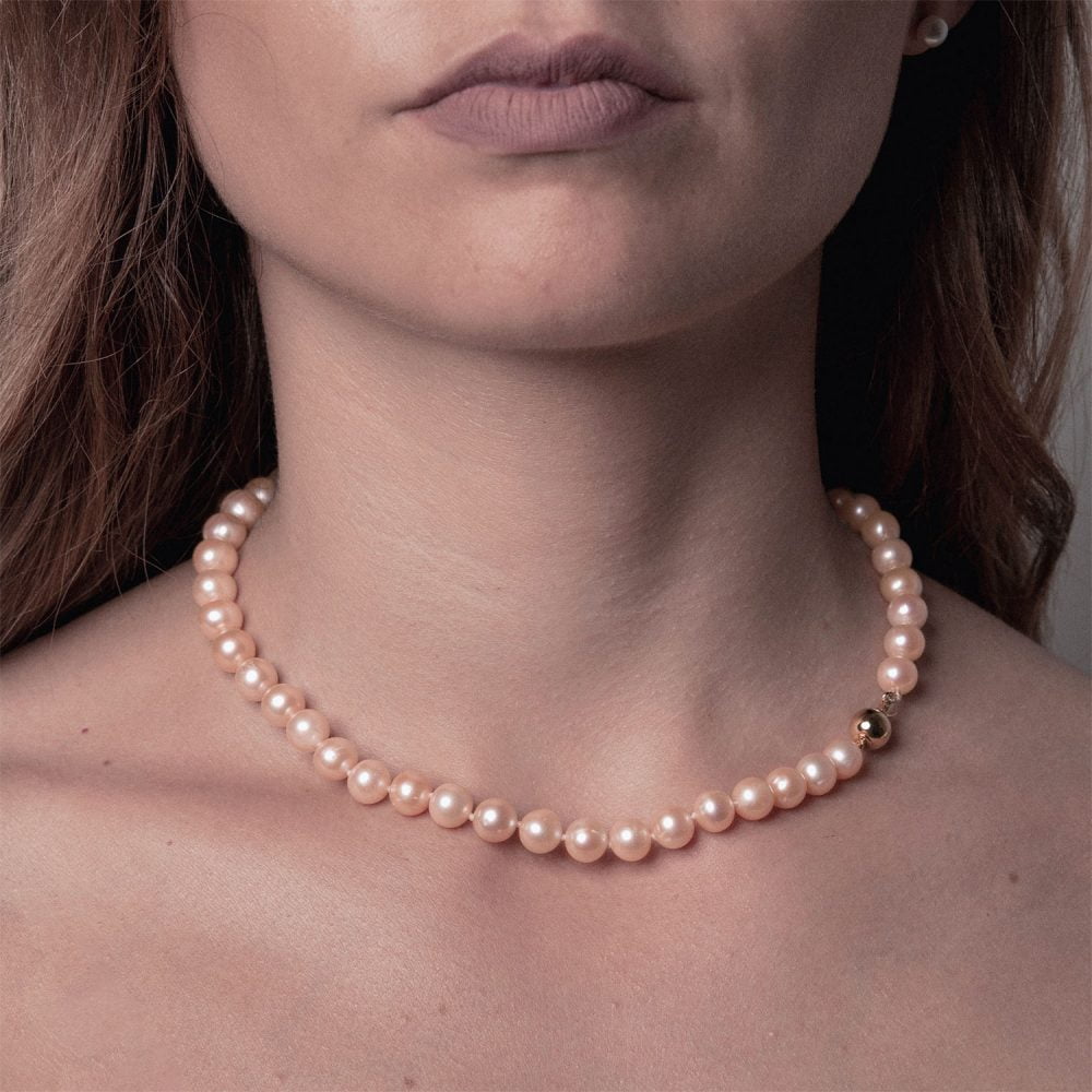 Classic Pink to Peach Pearl Necklace | 8.5 – 9.5 mm | Round Pearls - Image 2