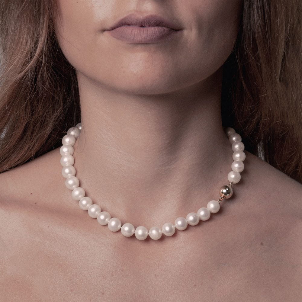 Classic White Pearl Necklace | 9.5 – 10.5 mm | Round Pearls - Image 2