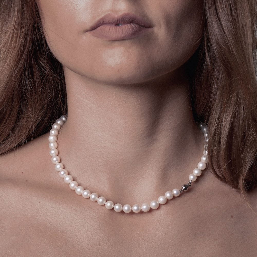 Classic White Pearl Necklace | 6.5 – 7.5 mm | Round Pearls - Image 3