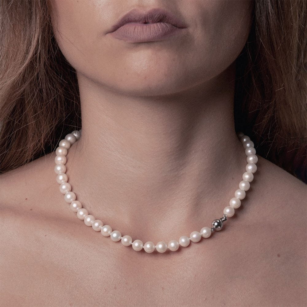 Classic White Pearl Necklace | 8.5 – 9.5 mm | Round Pearls - Image 1