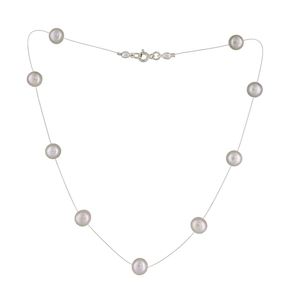 Silver Grey Pearl Necklace on Illusion Cord | 7.5 – 8.5 mm | Round Pearls | 9 pcs. - Image 2