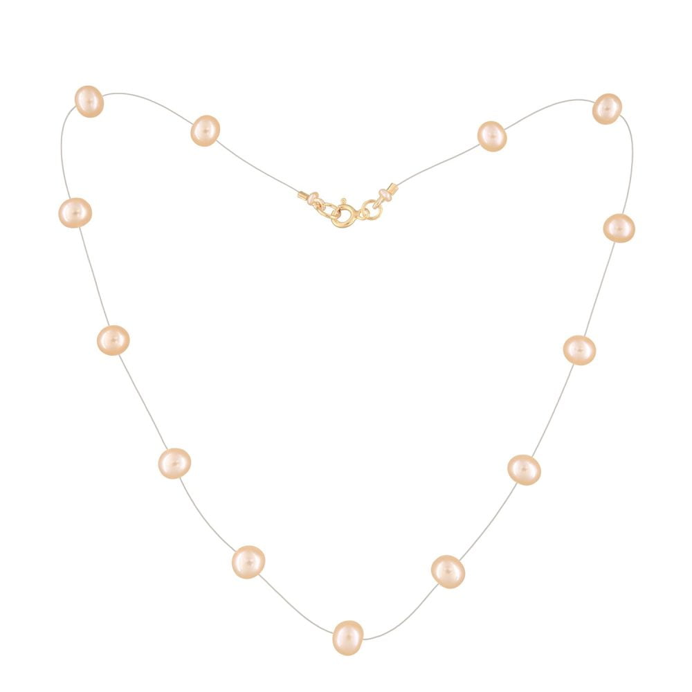 Pink to Peach Pearl Necklace on Illusion Cord | 6.5 – 7.5 mm | Round Pearls | 13 pcs. - Image 2
