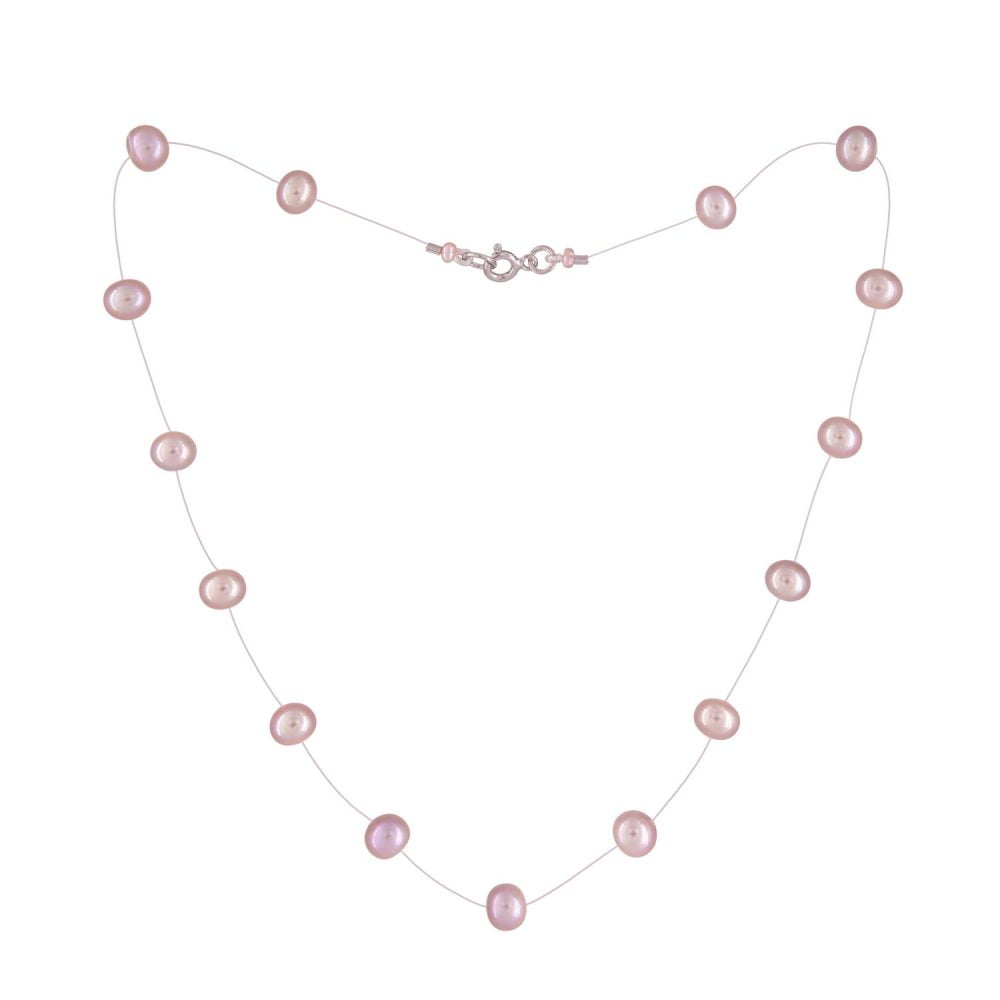 Lavender Pearl Necklace on Illusion Cord | 6.5 – 7.5 mm | Round Pearls | 15 pcs. - Image 1