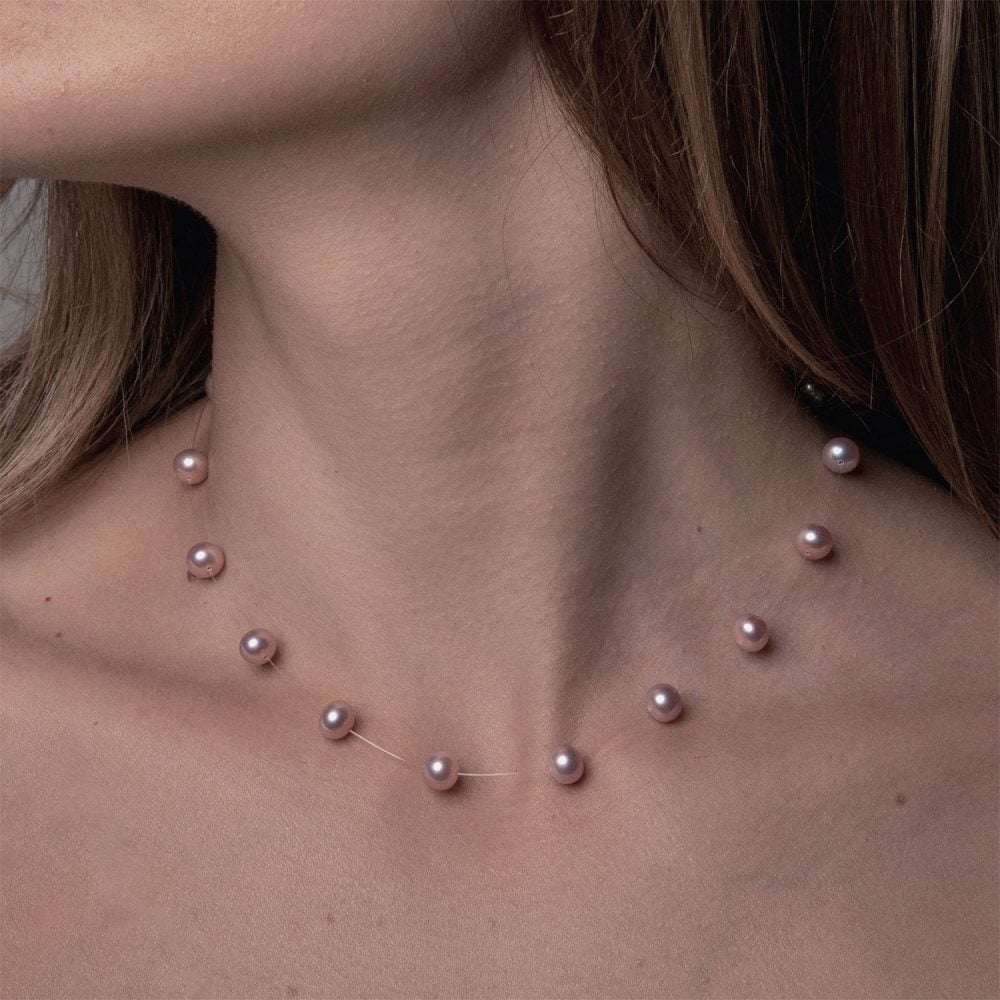 VND6.RL7_MODEL Lavender Pearl Necklace on Illusion Cord | 6.5 – 7.5 mm | Round Pearls | 15 pcs. - Image 2