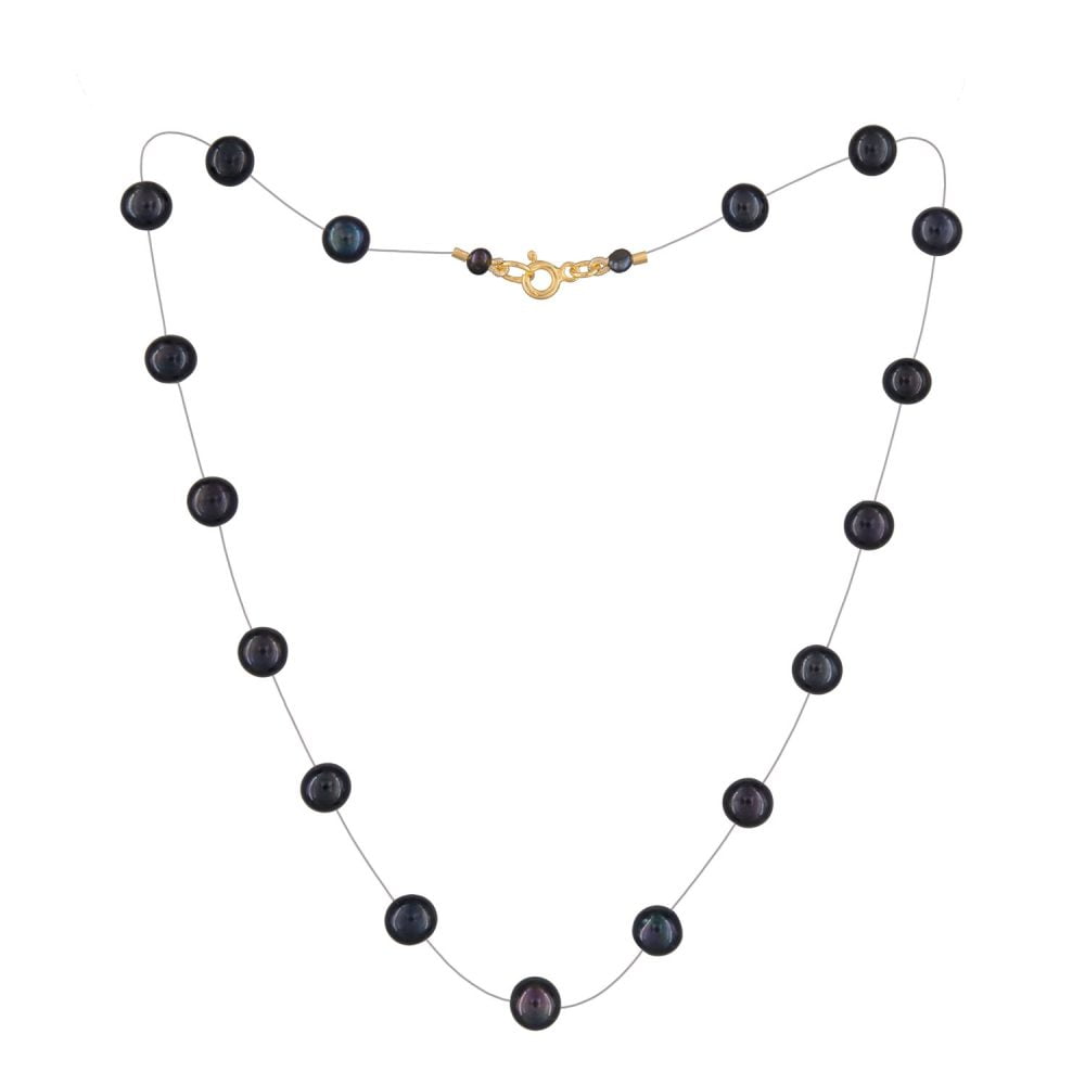 Black Pearl Necklace on Illusion Cord | 6.5 – 7.5 mm | Round Pearls | 17 pcs. - Image 2