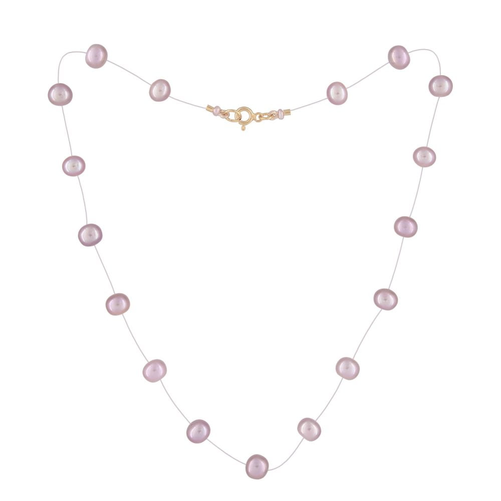 Lavender Pearl Necklace on Illusion Cord | 6.5 – 7.5 mm | Round Pearls | 17 pcs. - Image 1