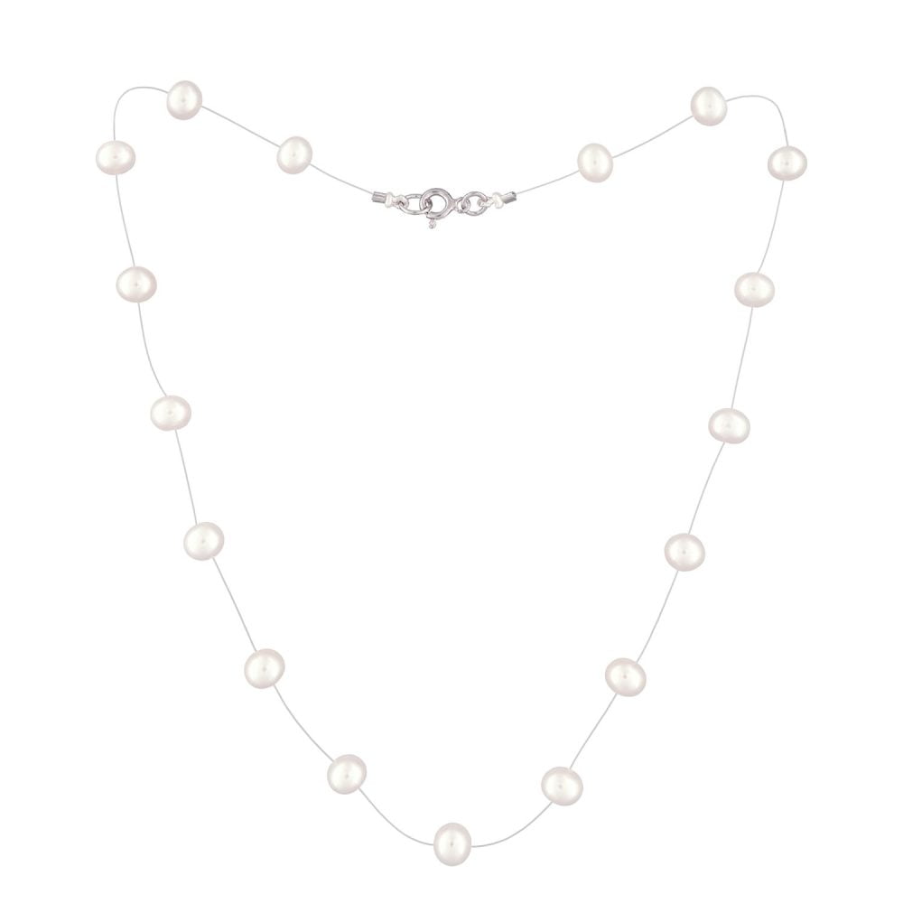 White Pearl Necklace on Illusion Cord | 6.5 – 7.5 mm | Round Pearls | 17 pcs. - Image 3