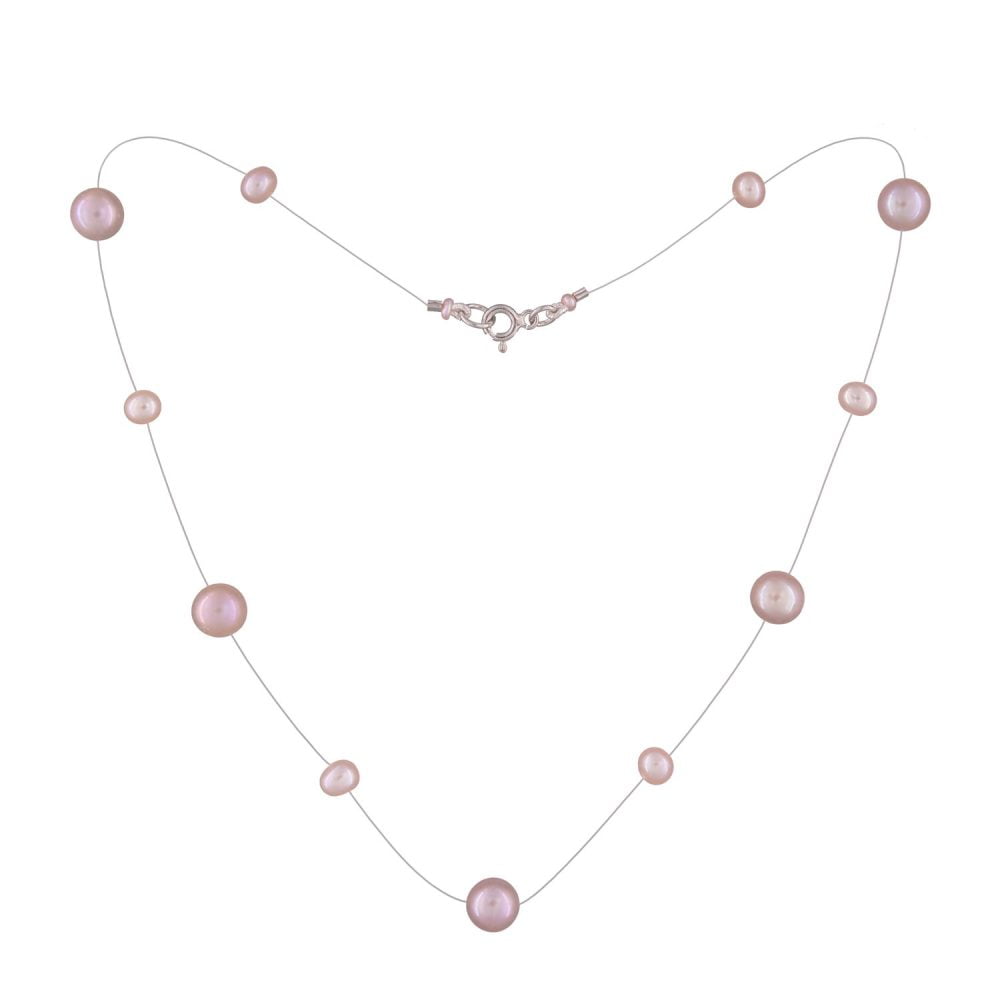 Lavender Pearl Necklace on Illusion Cord | 7.5 – 8.5 and 4.5 – 5.5 mm | Round Pearls | 11 pcs. - Image 1