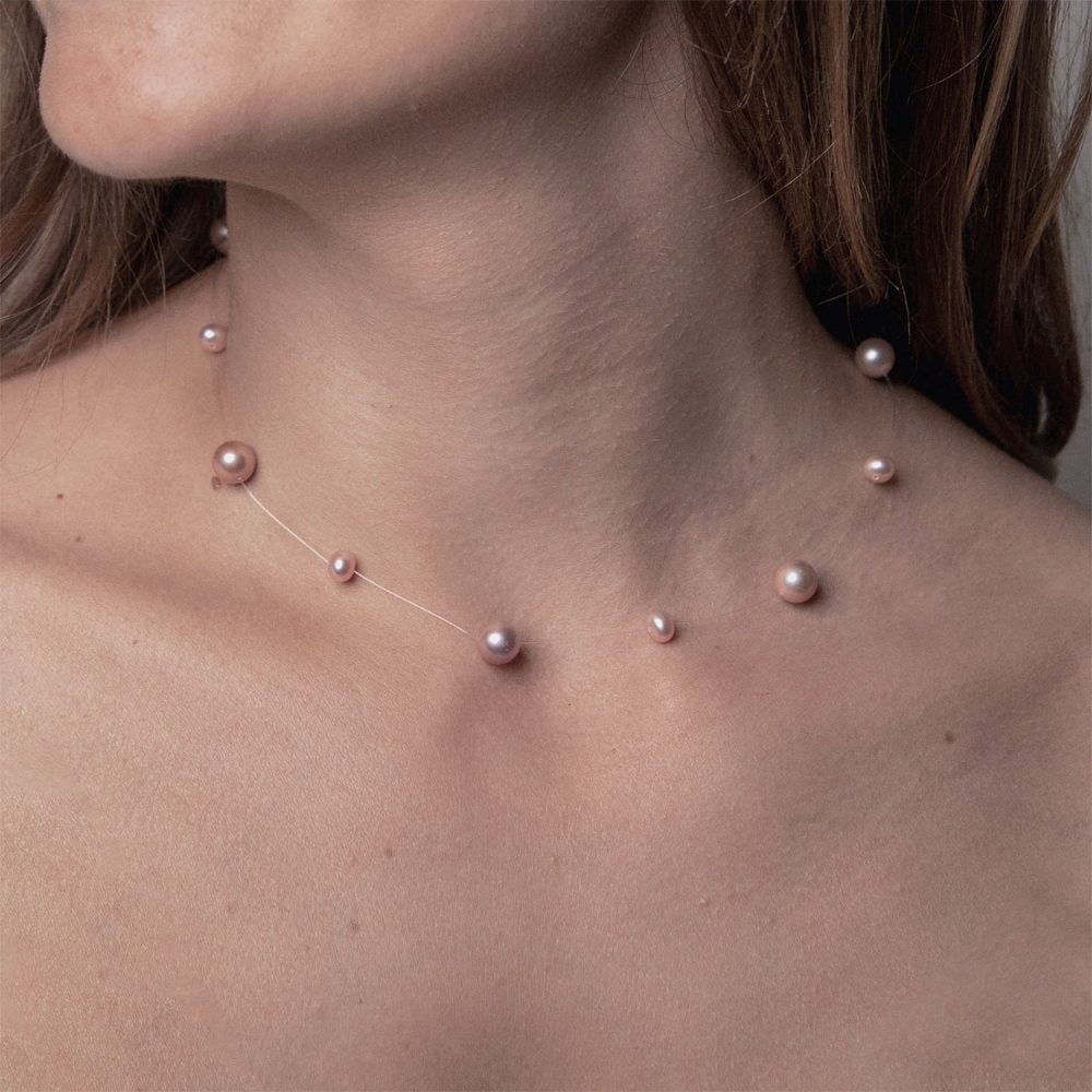 Lavender Pearl Necklace on Illusion Cord | 7.5 – 8.5 and 4.5 – 5.5 mm | Round Pearls | 11 pcs. - Image 2