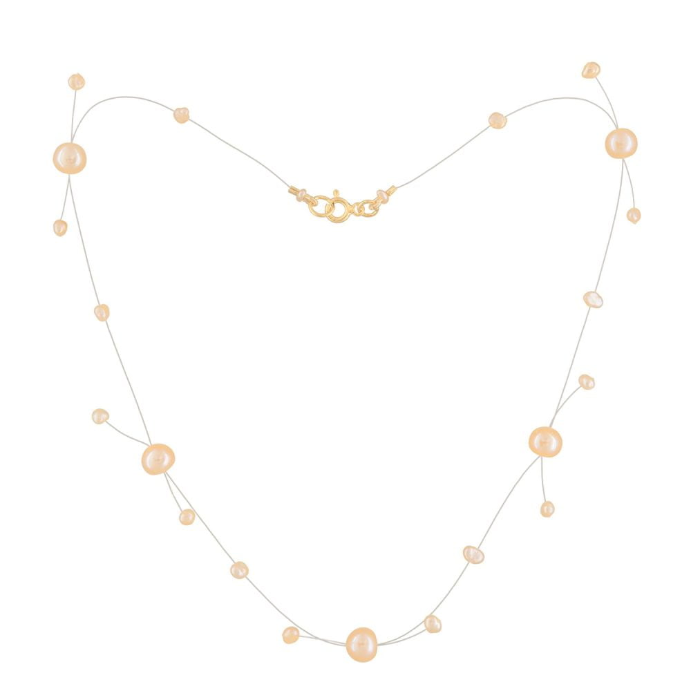Pink to Peach Pearl Necklace on Illusion Cord | 7.5 – 8.5 and 3.5 – 4.5 mm | Round + Baroque Pearls | 5 pcs. - Image 2