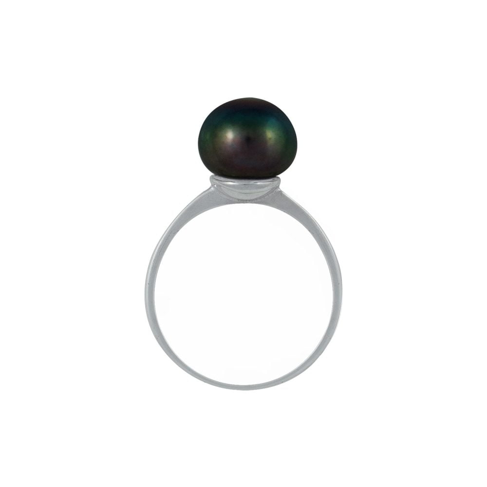 Delicate Pearl Ring with Black Pearl | 7 - 10 mm | Button Pearl - Image 1