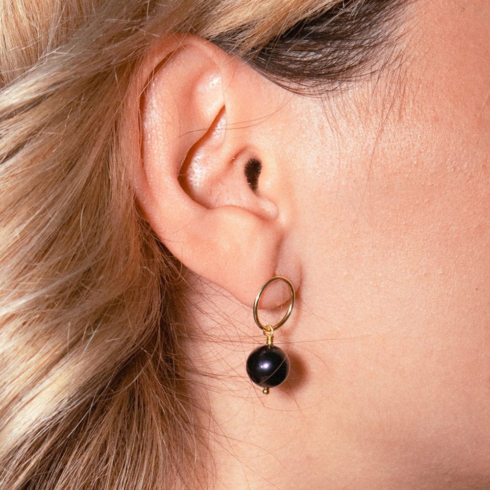 Black Pearl Earrings | 7 – 10 mm | Round Pearls | VEP7 - Image 1