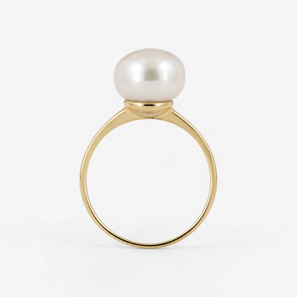 Delicate Pearl Ring with White Pearl | 7 - 10 mm | Button Pearl - Image 3