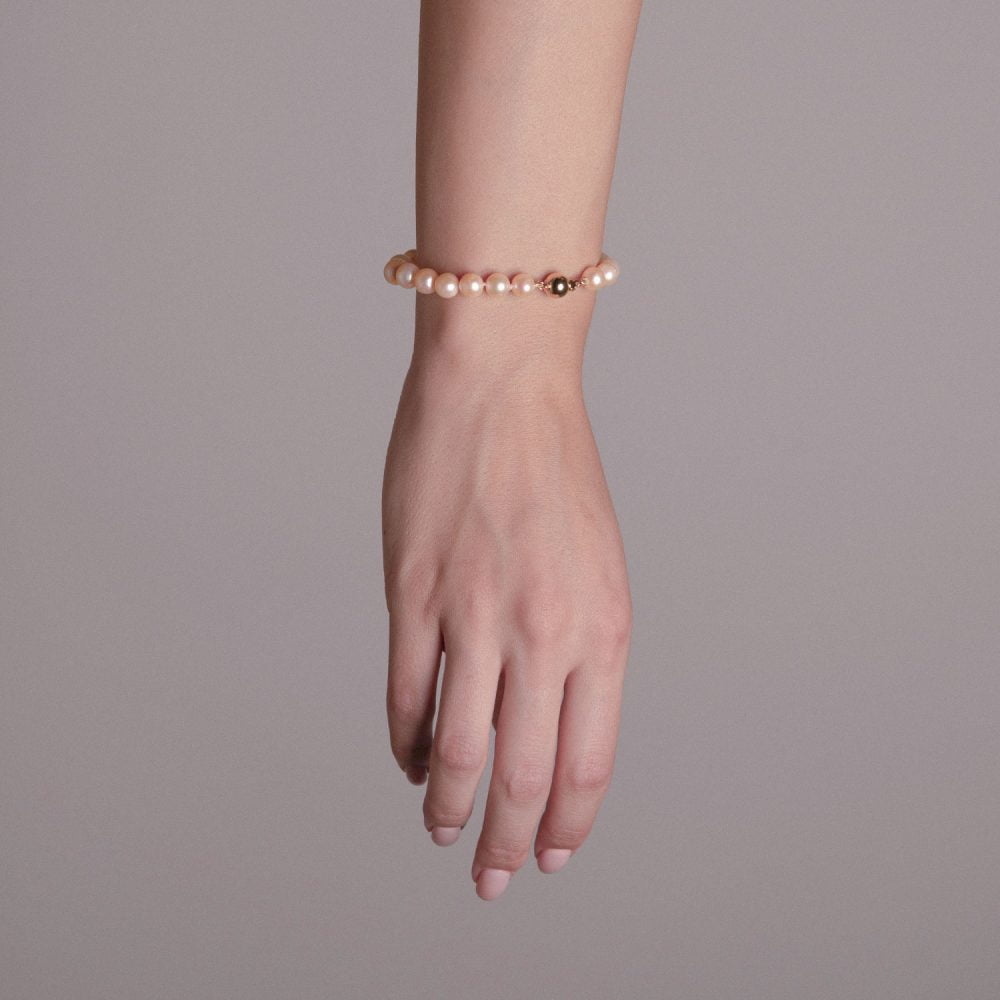 Classic Pink to Peach Pearl Bracelet | 8.5 – 9.5 mm | Round Pearls - Image 1