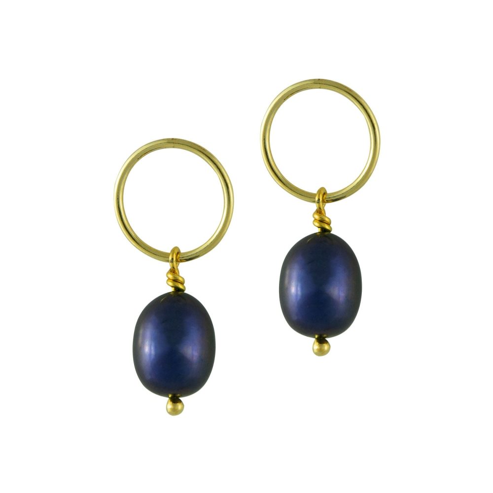 Black Pearl Earrings | 7 – 9 mm | Oval Pearls | VEP7 - Image 1