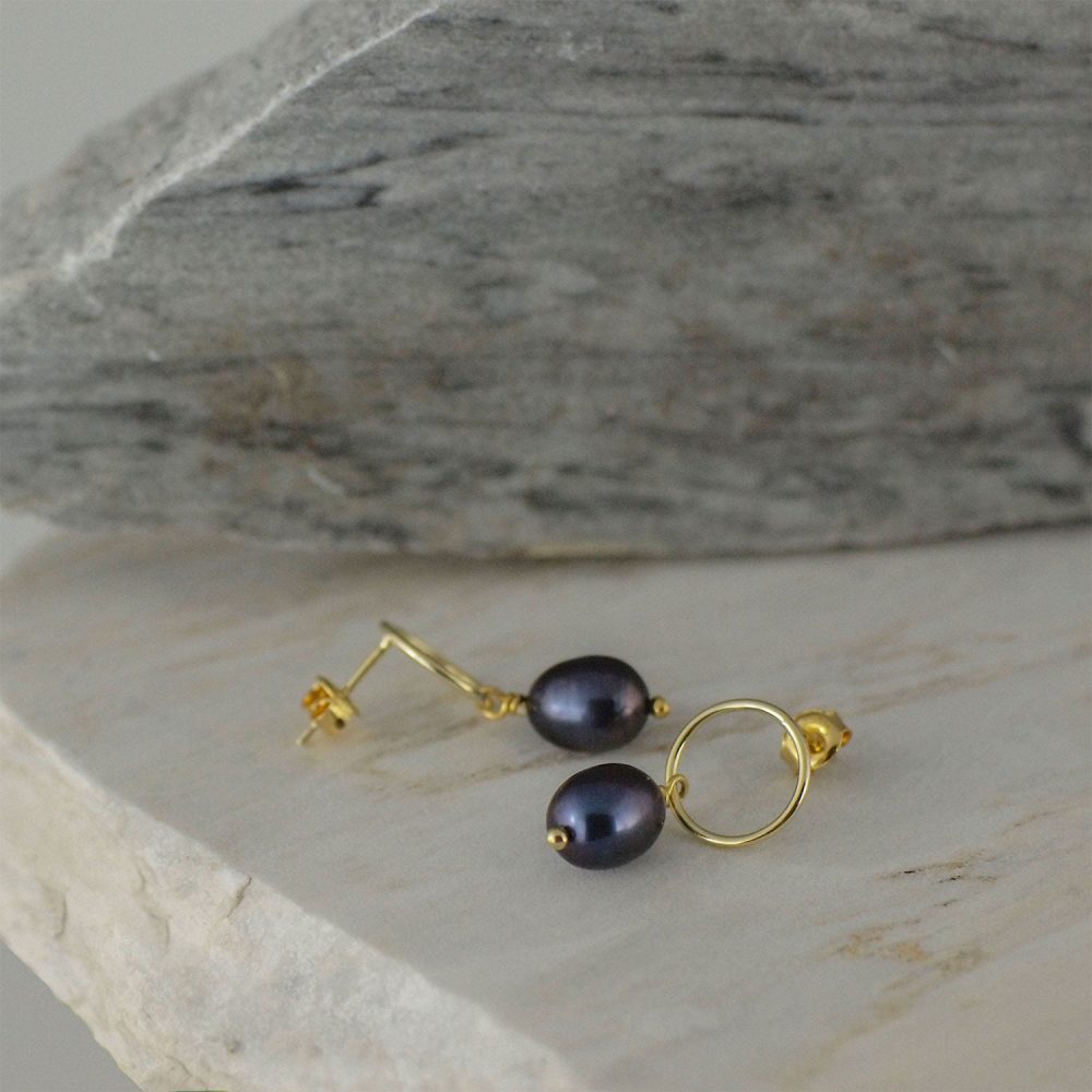 VEP7.OB_STONE Black Pearl Earrings | 7 – 9 mm | Oval Pearls | VEP7 - Image 2