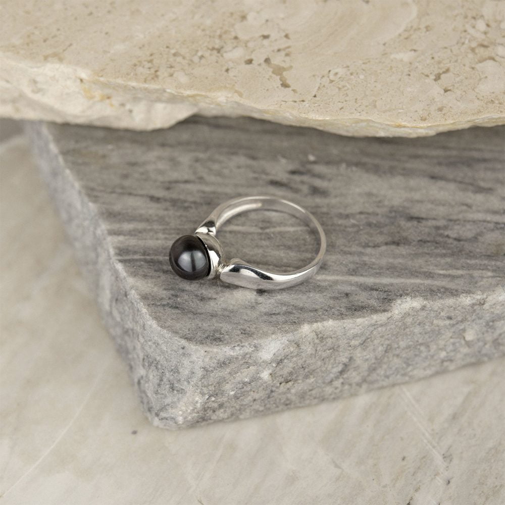 Pearl Ring with Black Pearl | 7 - 9 mm | Button Pearl | VRP2 - Image 1