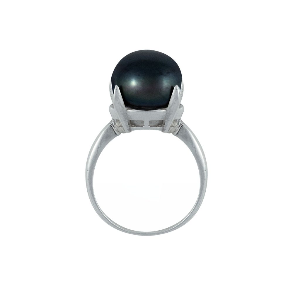 Pearl Ring with Black Pearl | 10 - 11 mm | Button Pearl | VRP5 - Image 1