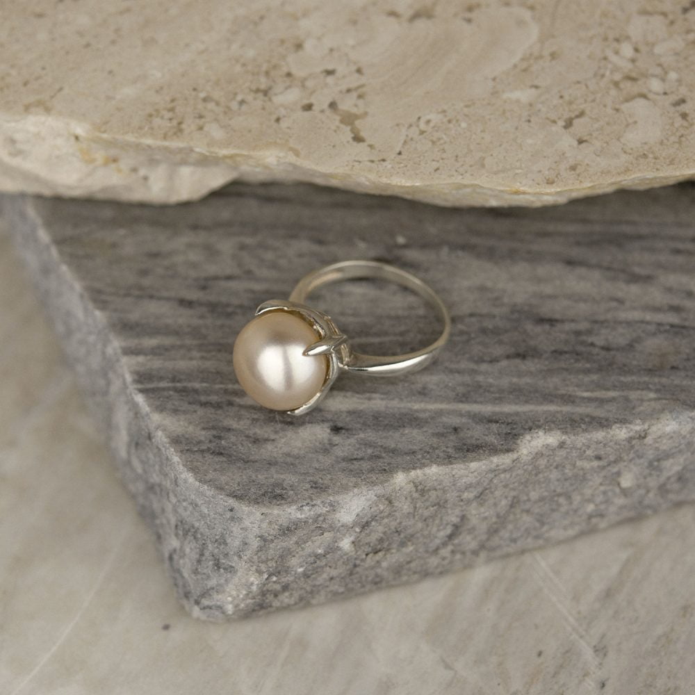 Pearl Ring with Pink to Peach Pearl | 10 - 11 mm | Button Pearl | VRP5 - Image 2
