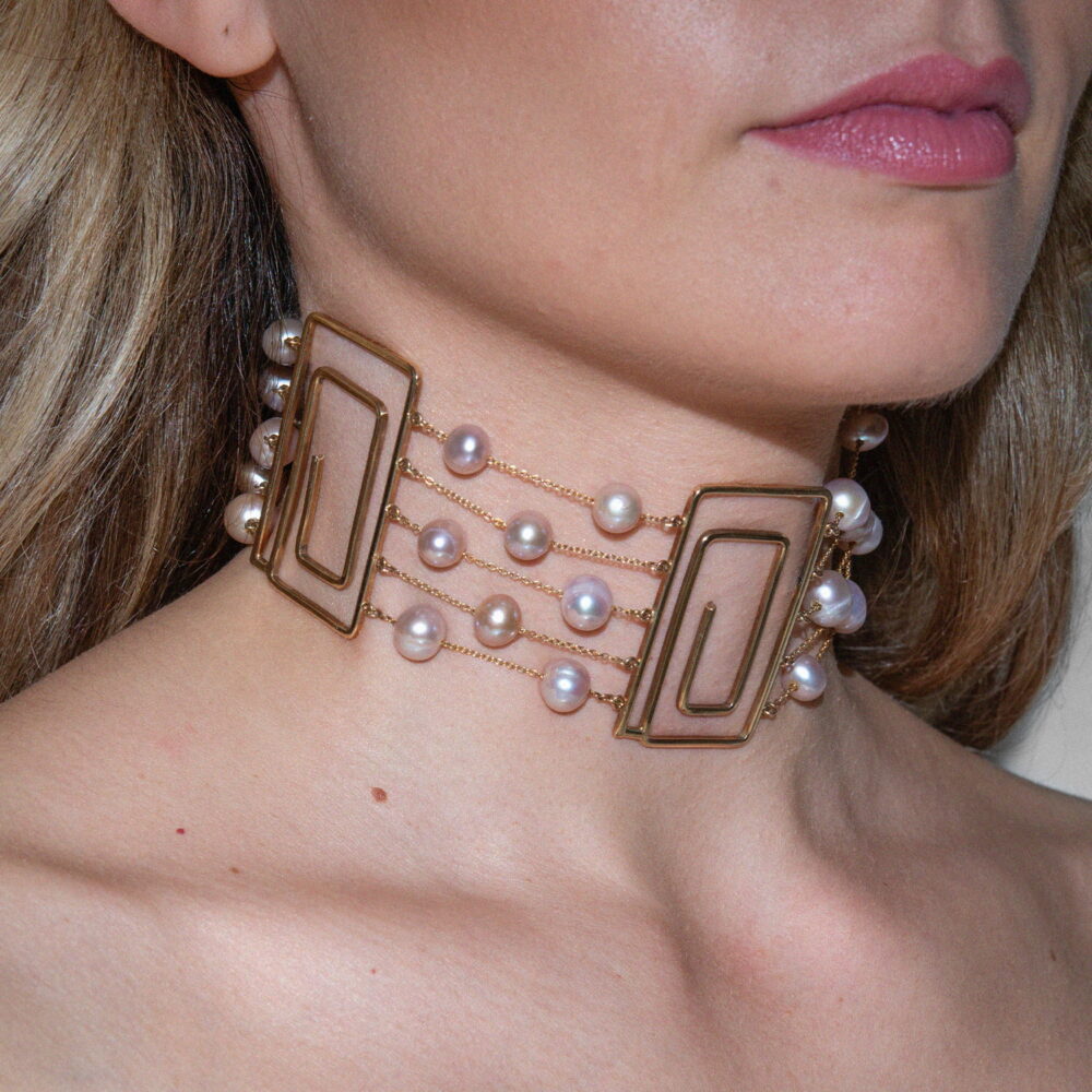 Gold Choker 'Antiquity' | 10.5 – 11.5 mm | Round Pearls - Image 1