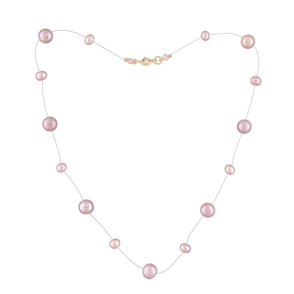 Lavender Pearl Necklace on Illusion Cord | 7.5 – 8.5 and 4.5 – 5.5 mm | Round Pearls | 15 pcs. - Image 1