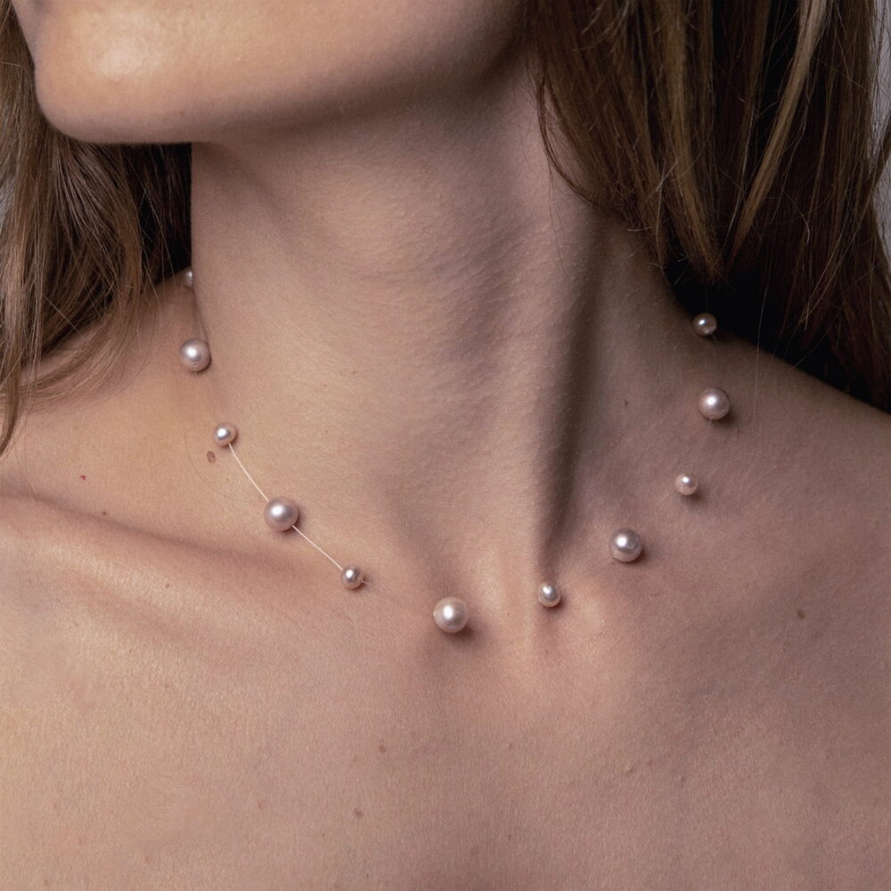 Lavender Pearl Necklace on Illusion Cord | 7.5 – 8.5 and 4.5 – 5.5 mm | Round Pearls | 15 pcs. - Image 2