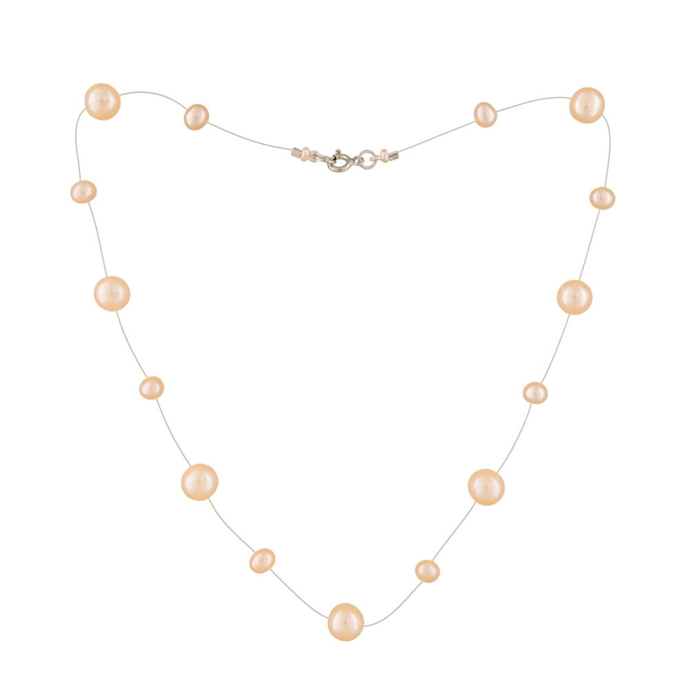 Pink to peach Pearl Necklace on Illusion Cord | 7.5 – 8.5 and 4.5 – 5.5 mm | Round Pearls | 19 pcs. - Image 1