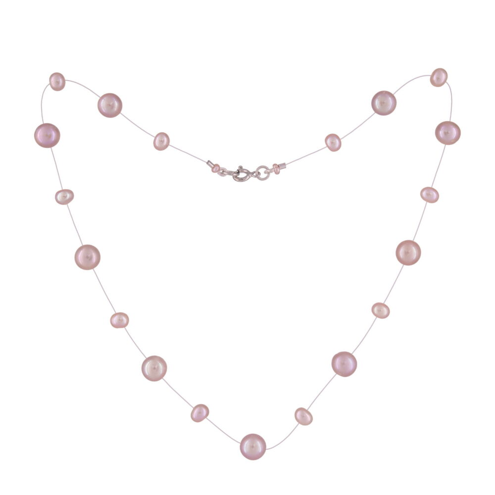 Lavender Pearl Necklace on Illusion Cord | 7.5 – 8.5 and 4.5 – 5.5 mm | Round Pearls | 19 pcs. - Image 1