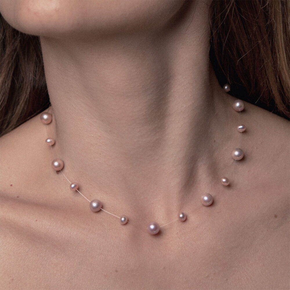 Lavender Pearl Necklace on Illusion Cord | 7.5 – 8.5 and 4.5 – 5.5 mm | Round Pearls | 19 pcs. - Image 2