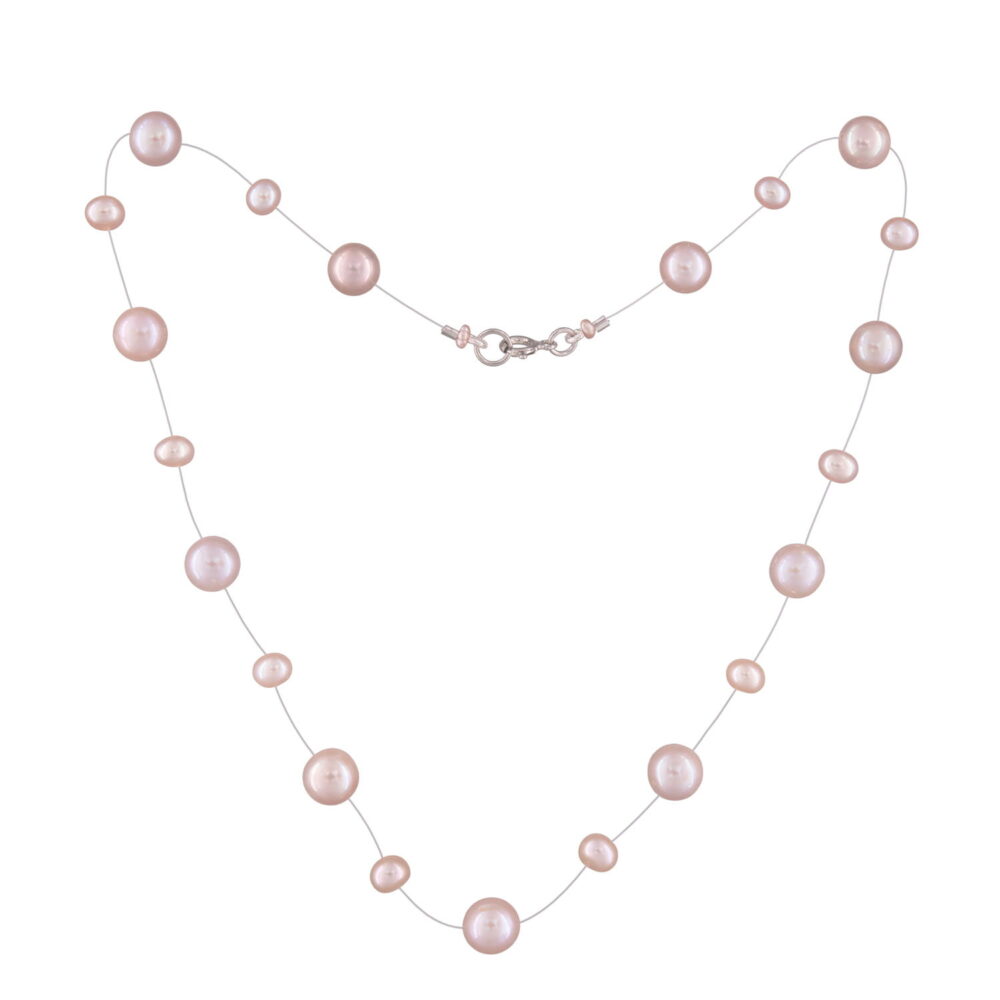 Lavender Pearl Necklace on Illusion Cord | 7.5 – 8.5 and 4.5 – 5.5 mm | Round Pearls | 21 pcs. - Image 1