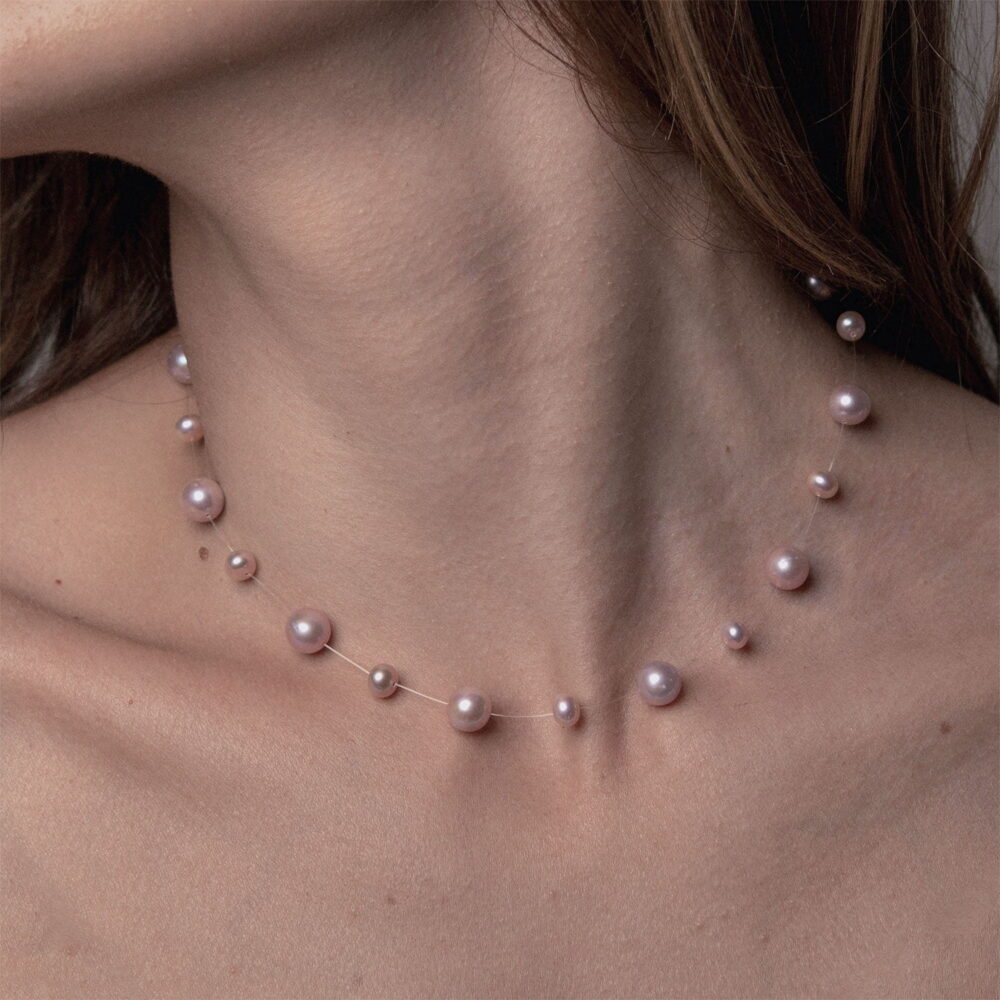 Lavender Pearl Necklace on Illusion Cord | 7.5 – 8.5 and 4.5 – 5.5 mm | Round Pearls | 21 pcs. - Image 2
