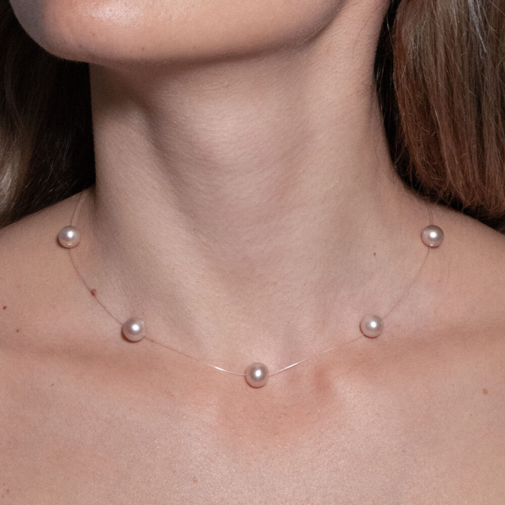 Lavender Pearl Necklace on Illusion Cord | 7.5 – 8.5 mm | Round Pearls | 7 pcs. - Image 1