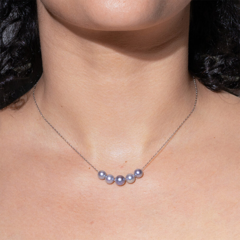 Necklace of Natural Graduated Pearls "Mom" on a Chain | 6.5 – 8.5 mm | Round Pearls - Image 2