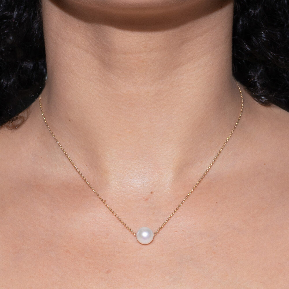 White Natural Pearl "Mom" on a Chain | 8.5 – 9.5 mm | Round Pearl - Image 2