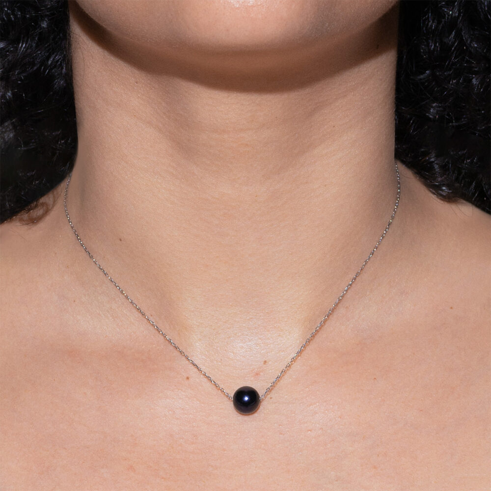 Black Natural Pearl "Mom" on a Chain | 8.5 – 9.5 mm | Round Pearl - Image 2