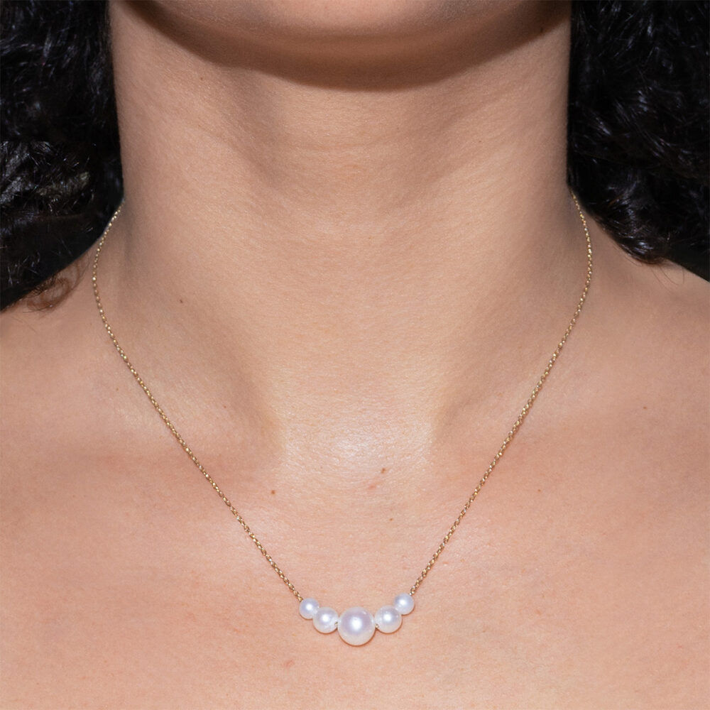 Necklace of Natural Graduated Pearls "Mom" on a Chain | 4.5 – 9.5 mm | Round Pearls - Image 2