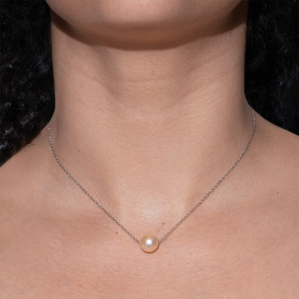 Pink to Peach Natural Pearl "Mom" on a Chain | 8.5 – 9.5 mm | Round Pearl - Image 2