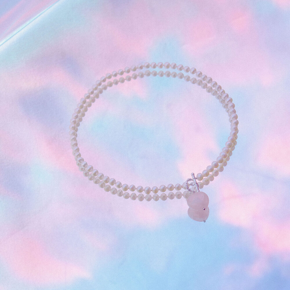 Necklace 'February' | 4.5 – 5.5 mm | Round Pearls + Rose Quartz - Image 1