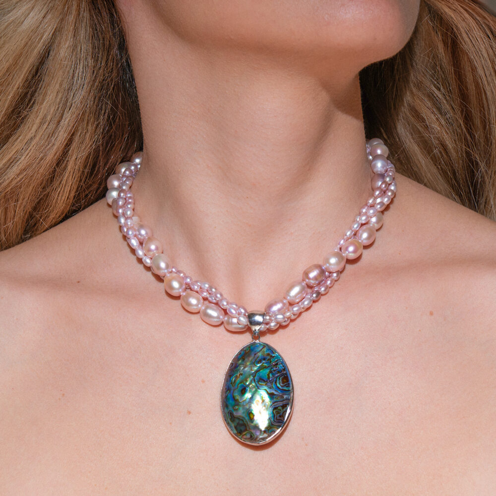 Twisted Pearl Necklace 'Tahitian Mother-of-pearl' | 3.5 – 9.5 mm | Oval Pearls - Image 1