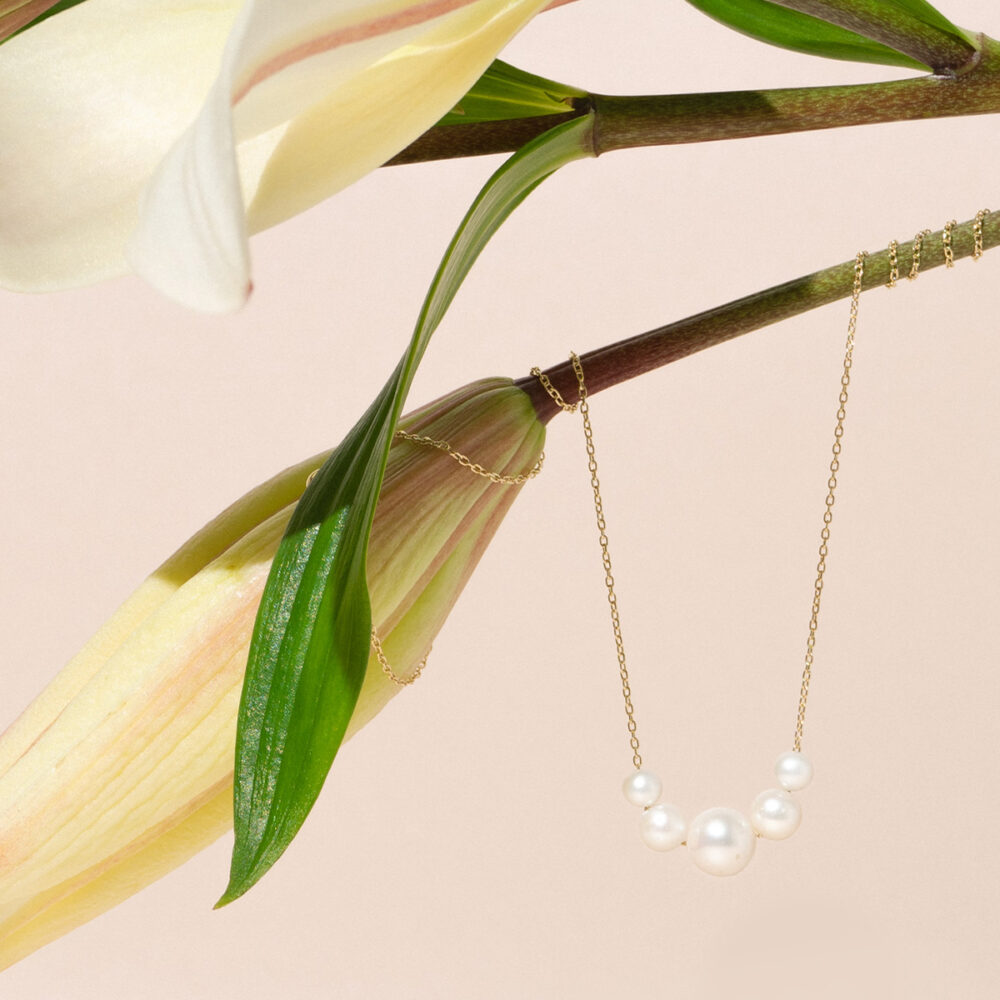 Necklace of Natural Graduated Pearls "Mom" on a Chain | 4.5 – 9.5 mm | Round Pearls - Image 1