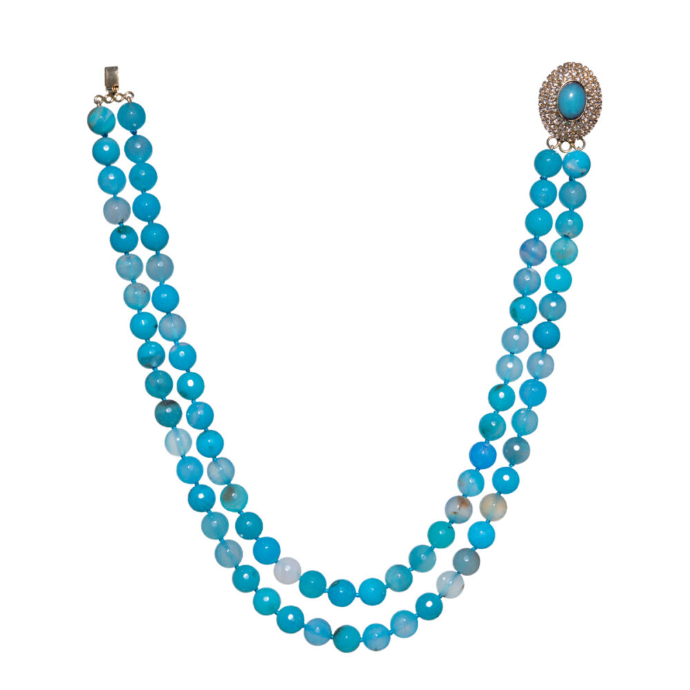 2 rows classic colored stone necklace "Aquamarine" | 10 - 11 mm | Pic. 3 2 rows Classic Colored Stone Necklace "Aquamarine" | 10 – 11 mm | Faceted - Image 2