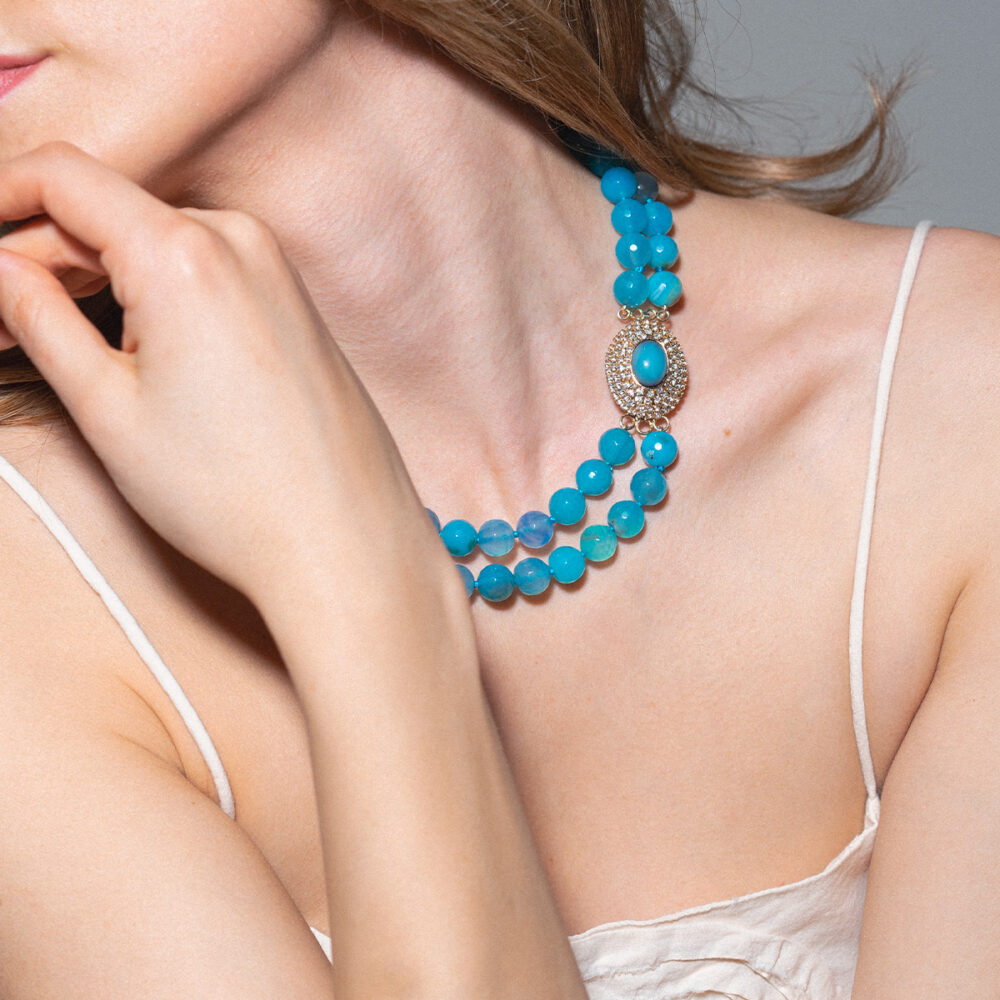 2 rows classic colored stone necklace "Aquamarine" | 10 - 11 mm | Pic. 4 2 rows Classic Colored Stone Necklace "Aquamarine" | 10 – 11 mm | Faceted - Image 4