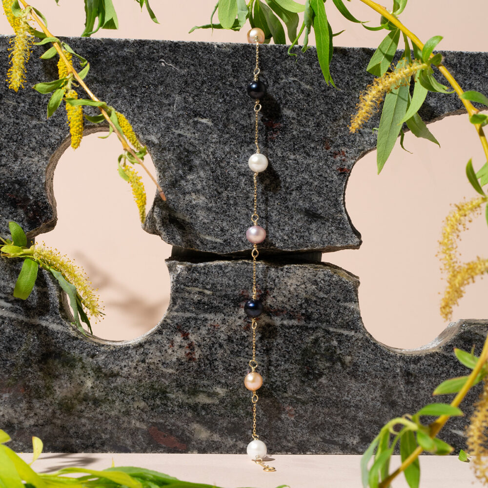 Multicolor Pearl Bracelet on Chain | 6.5 – 7.5 mm | Round Pearls | 7 pcs. - Image 2